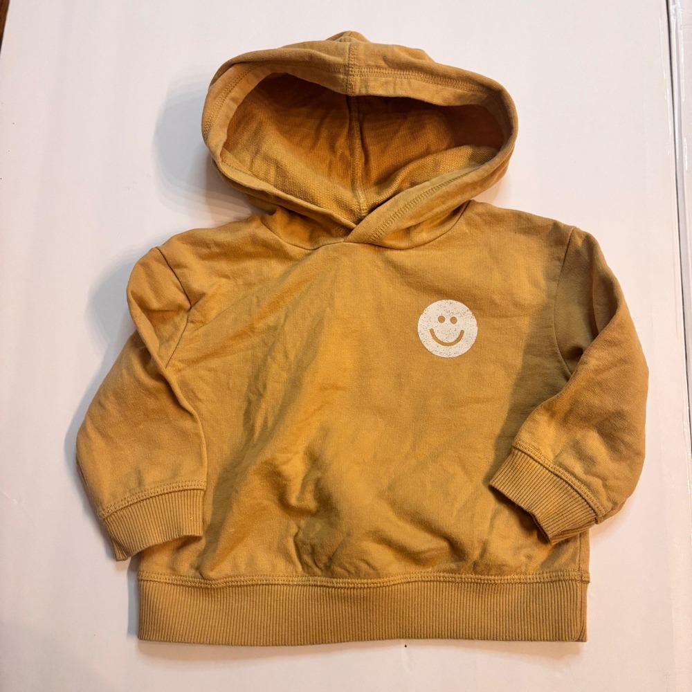 Kids Mustard Hoodie with Smiley Graphic